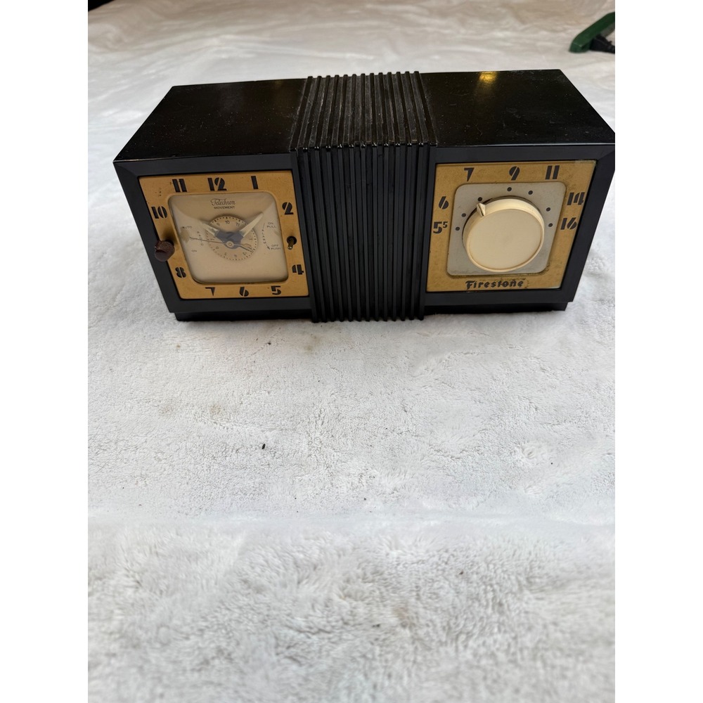 Vintage Firestone Telechron Clock Radio Art Deco Bakelite Style Model N-8246-PC‎